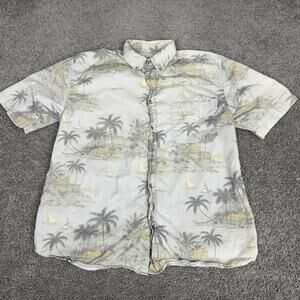Michael Austin Shirt Mens Medium Gray Palm Tree Hawaiian Aloha Button Front